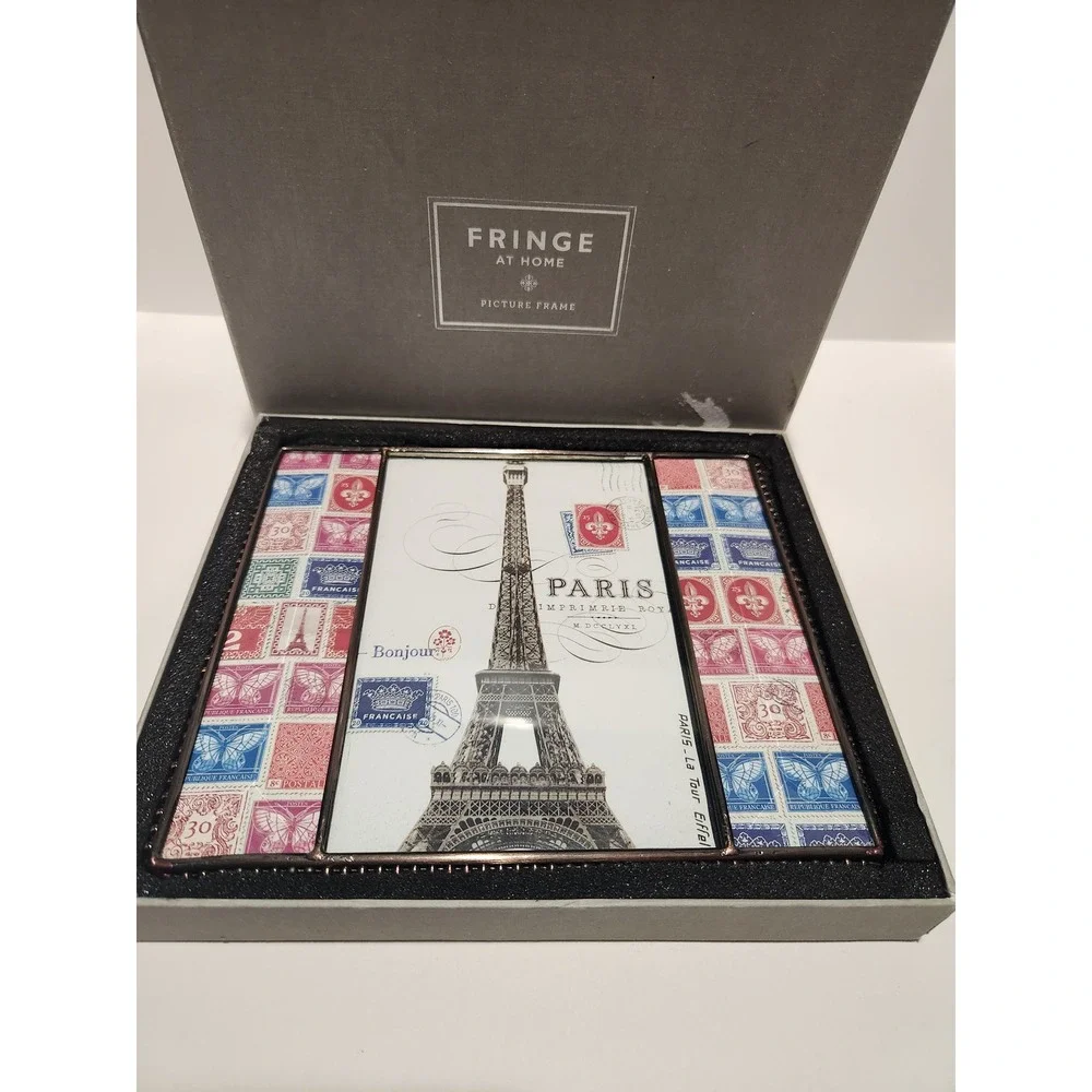 Fringe Studio Paris Stamp Eiffel Tower Glass Picture Frame Copper Beaded 746115